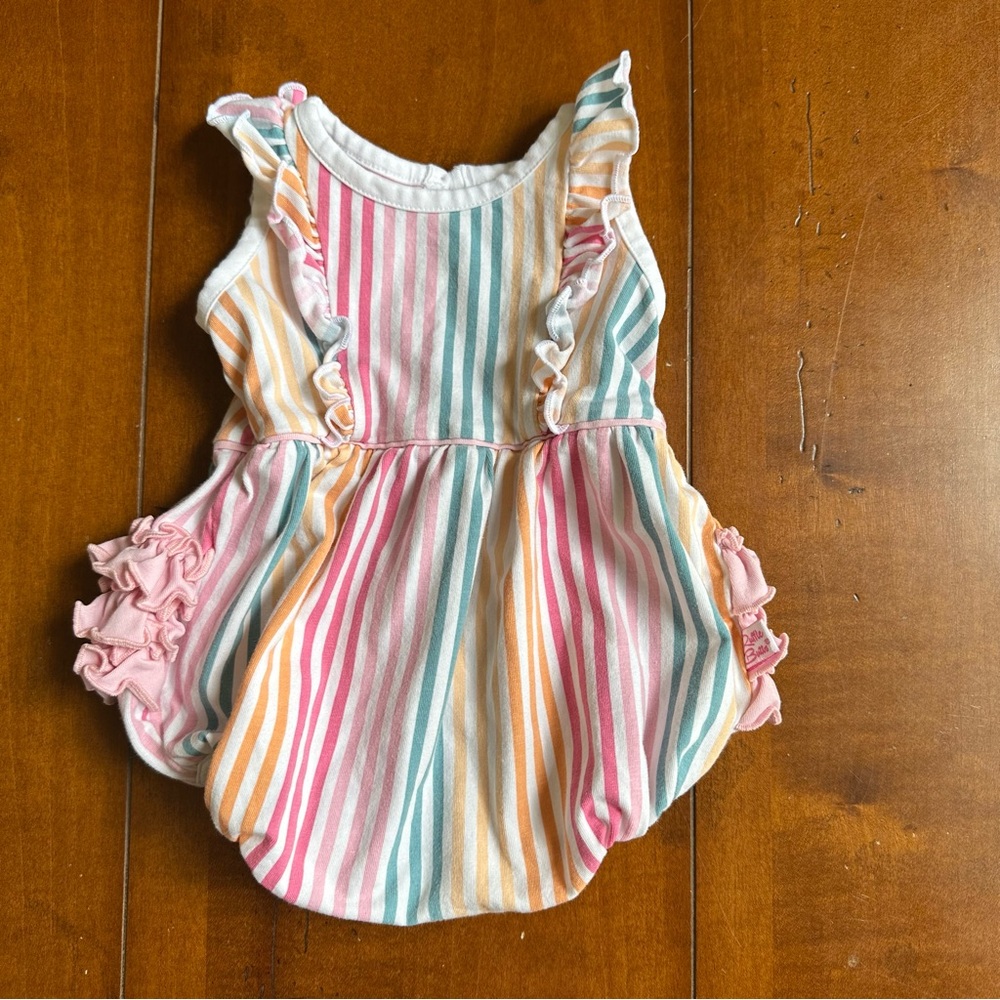 Ruffle Butts Pastel Rainbow Striped Ruffle Bubble Romper